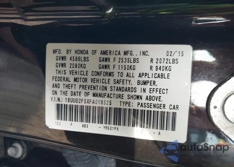 2015 Acura Tlx V6 Tech from USA, damaged, VIN 19UUB2F5XFA019525